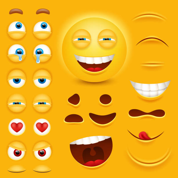 istock Cartoon yellow 3d smiley face vector character creation constructor. Emoji with emotions, eyes and mouthes set 918730130