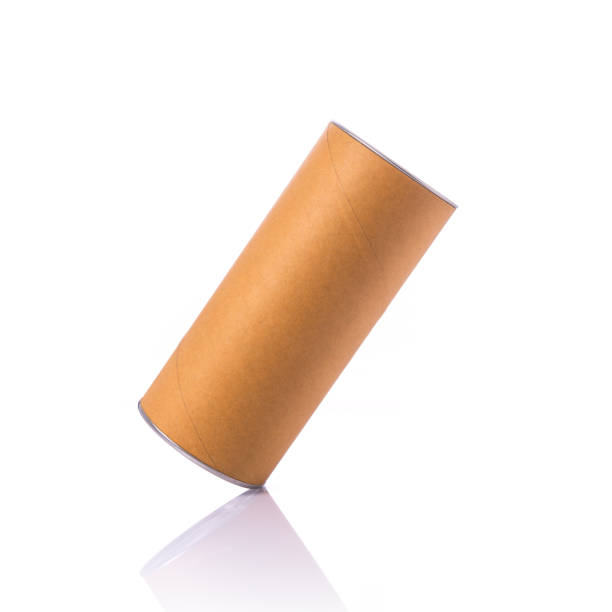 istock New brown round paper box with silver cap. Studio shot isolated on white 918732808