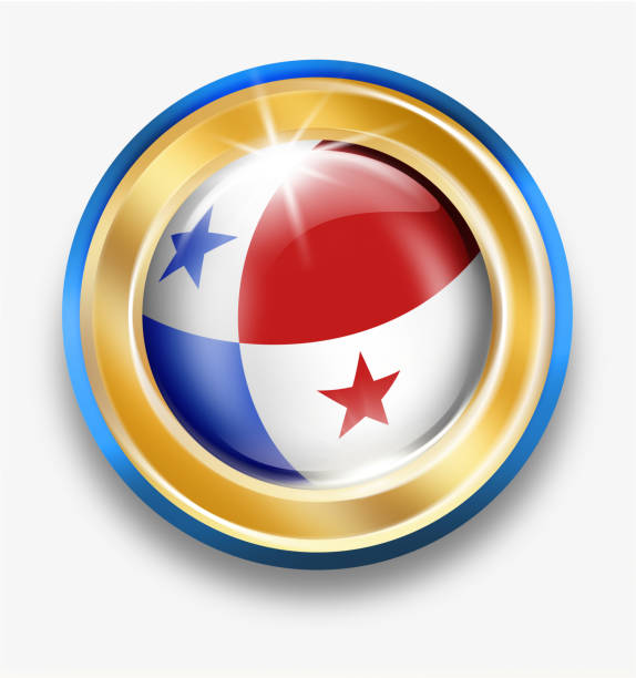 ilustraciones, imágenes clip art, dibujos animados e iconos de stock de botón de oro de panamá con bandera panameña aislado en blanco - bola 3d de bandera de panamá