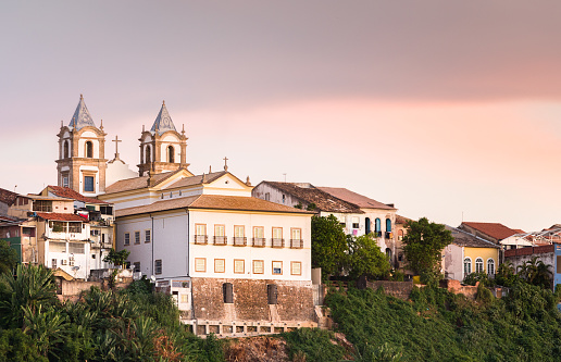 A rear view of the Santissimo Sacramento church in Pelourinho, Salvador, Brazil, roofscape.