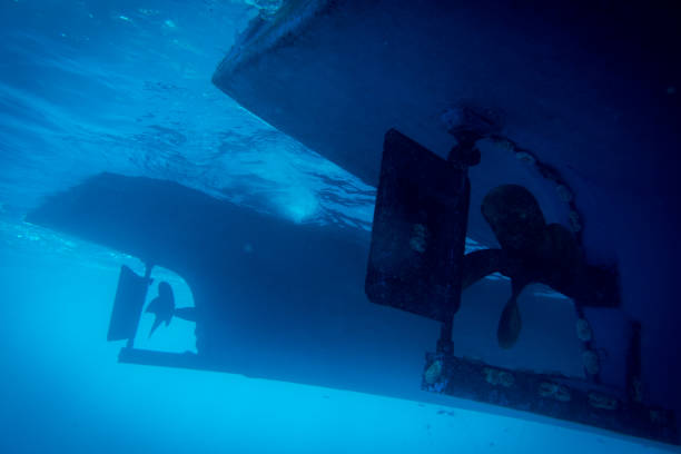 istock Underwater view to yacht rudder and prop 918737308
