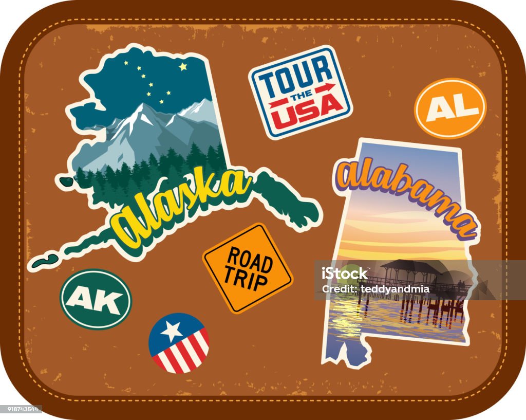 Old Vintage Leather Suitcase With Travel Stickers Vector Image Of Travel  Suitcase With Patches Set In Retro Style Stock Illustration - Download  Image Now - iStock