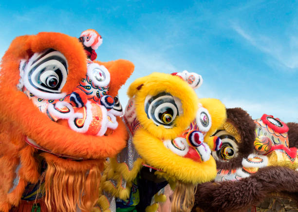 istock Group of Chinese lion dance costumes 918743636
