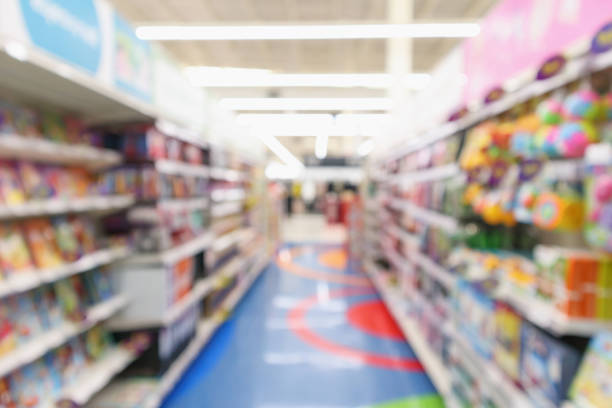istock Abstract blur supermarket aisle background 918746442