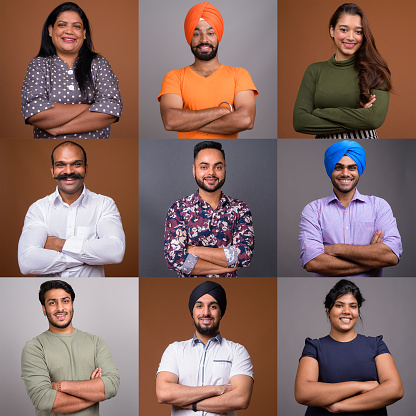 Collage Of Happy Indian Group Of People Smiling With Arms Crossed In Square Crop