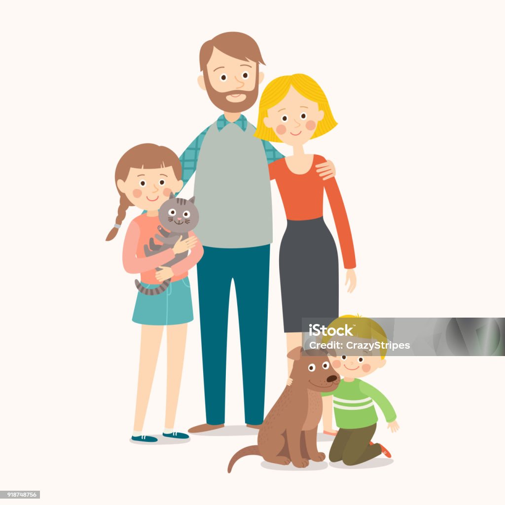 appy family with pets. appy family with pets. Cartoon vector hand drawn eps 10 illustration isolated on white background. Family stock vector