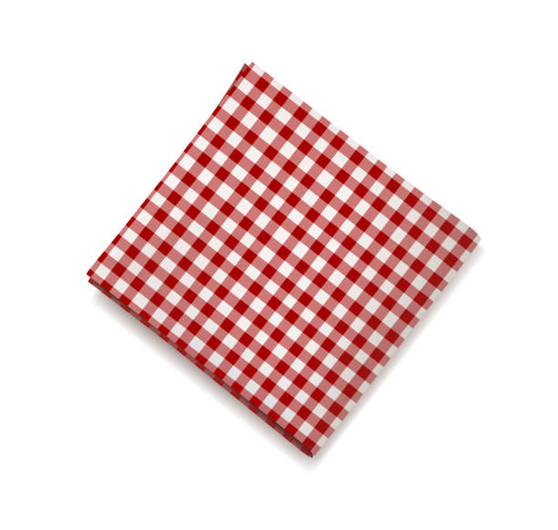 istock Red napkin on a white background. Plaid gingham tablecloth for cafe and restaurant design 918755508