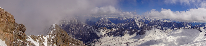 The panoramic photography of the mountainscape of Alpine alp at Zugspitze viewpoint, German