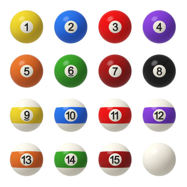 istock 3d rendering of a complete set of billiard balls in front view with different colors and numbers 918761118