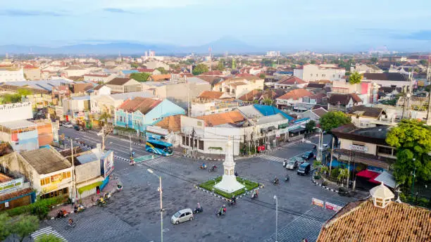 Yogyakarta, Indonesia. February 09, 2018: historical building of Tugu Yogyakarta at the interchange