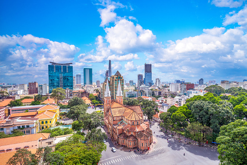 Aerial view of Notre-Dame Cathedral Basilica of Saigon