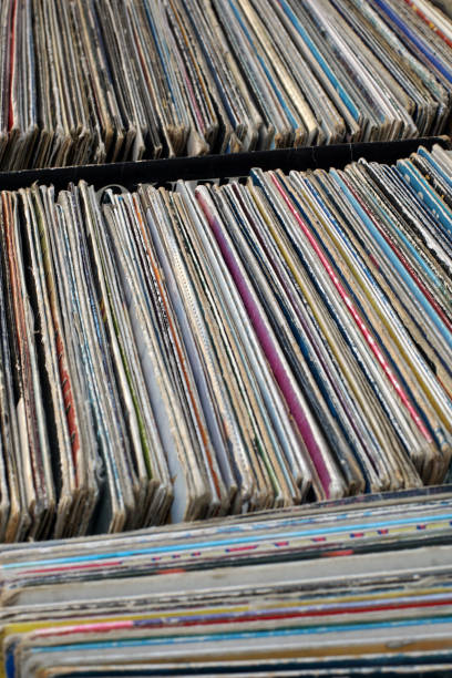 istock Stack of used vinyl records in covers put on sale 918767524
