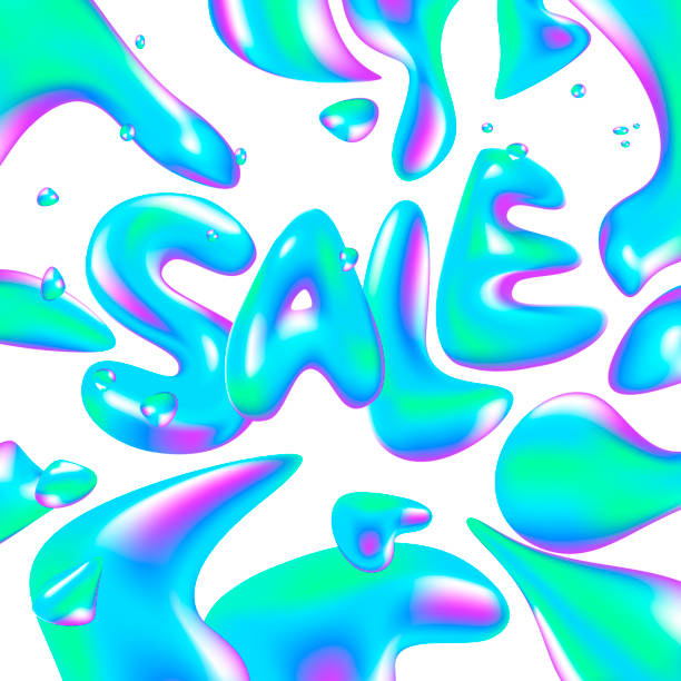 istock Sale banner template design. Vector illustration. Liquid volumetric letters with drops and splashes discount.  Juicy, watery, holographic style. Vector illustration of a special offer. Holographic abstract 3D background with shapes. 918782610