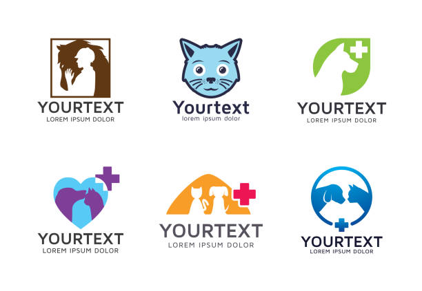 Set of vector pet symbol and icons for pet club or shop Collection of pet . Set of vector pet and icons for pet club or shop. Pet care and veterinary, Cat and Dog, Horses - Vector template vet treating horse stock illustrations