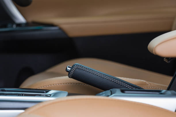 istock Detail of modern car interior, Focus on hand break 918786196