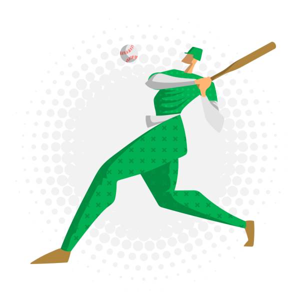 ilustraciones, imágenes clip art, dibujos animados e iconos de stock de jugador de béisbol, ilustración de vector de estilo plano. - white background baseball one person action