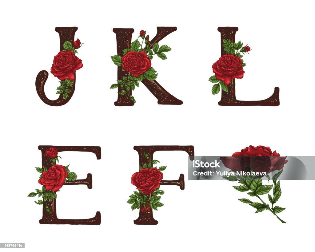 Red Roses Block Letters Red Roses Letters Hand Draw Vector Alphabet Stock Illustration ...