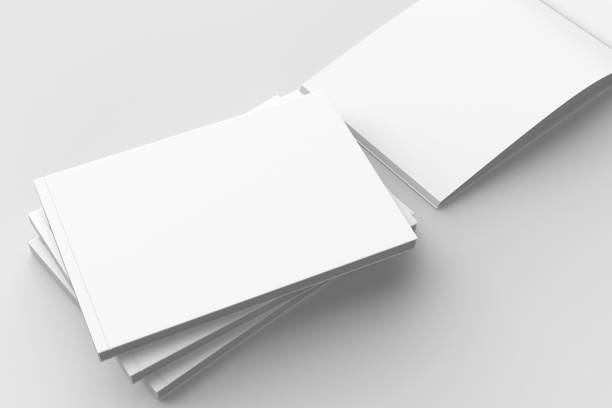 istock Horizontal - landscape hardcover brochure, book or catalog mock up isolated on soft gray background. 3D illustrating. 918796700