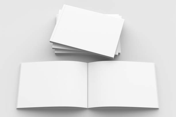 istock Horizontal - landscape hardcover brochure, book or catalog mock up isolated on soft gray background. 3D illustrating. 918799608