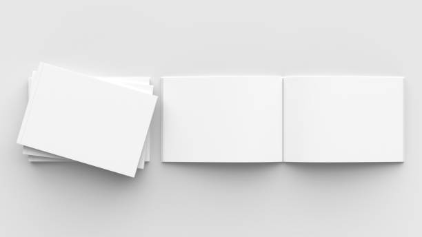 istock Horizontal - landscape hardcover brochure, book or catalog mock up isolated on soft gray background. 3D illustrating. 918802302