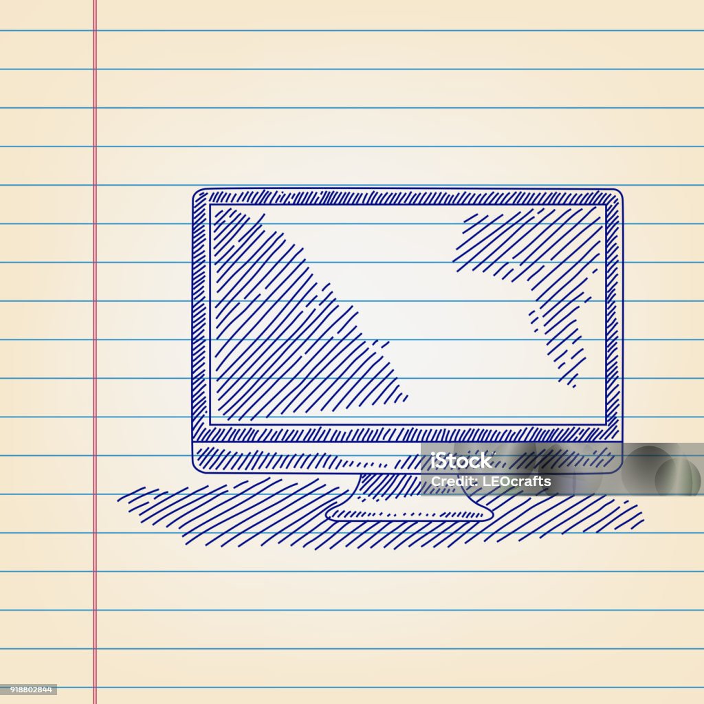 LED Television Drawing on Lined paper Line drawing of LED Television , Elements are grouped.contains eps10 and high resolution jpeg. Clip Art stock vector