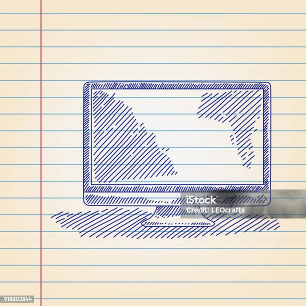 Led Television Drawing On Lined Paper Stock Illustration - Download Image Now - Clip Art, Computer Monitor, Concepts