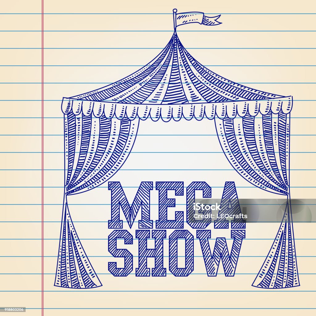 Mega Show Banner Drawing on Lined paper Line drawing of Mega Show Banner, Elements are grouped.contains eps10 and high resolution jpeg. Banner - Sign stock vector