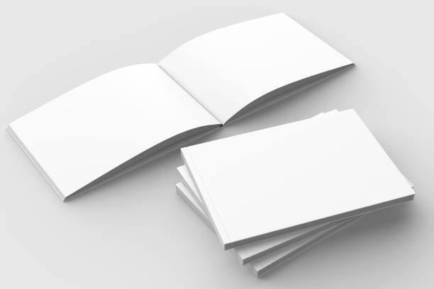 istock Horizontal - landscape hardcover brochure, book or catalog mock up isolated on soft gray background. 3D illustrating. 918806976