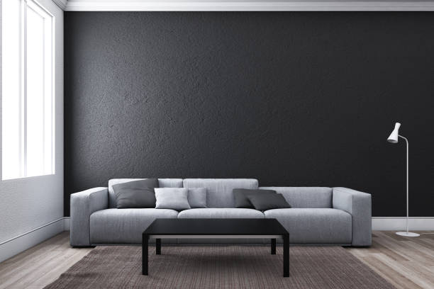 istock Contemporary living room with sofa and window.3D illustration 918807448