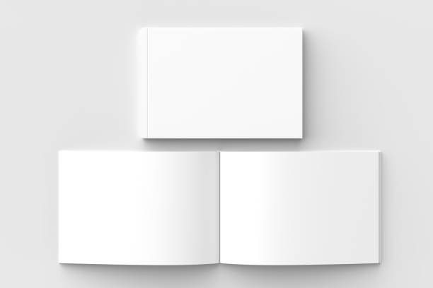 istock Horizontal - landscape hardcover brochure, book or catalog mock up isolated on soft gray background. 3D illustrating. 918809884