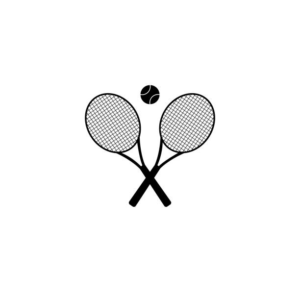 tennisschläger mit ball vektor icon - tennis stock-grafiken, -clipart, -cartoons und -symbole