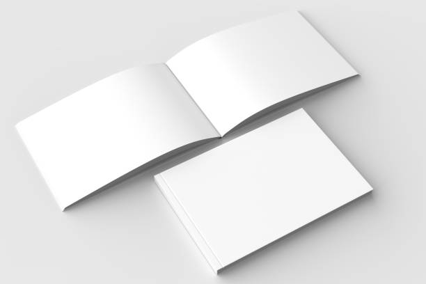 istock Horizontal - landscape hardcover brochure, book or catalog mock up isolated on soft gray background. 3D illustrating. 918813204