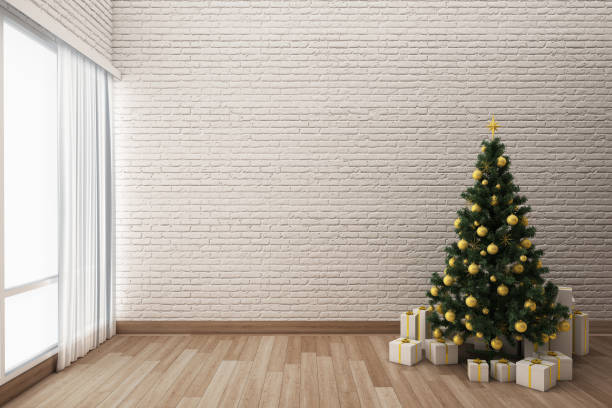 istock Christmas tree decorations with cosy living room. 3d illustration 918813312