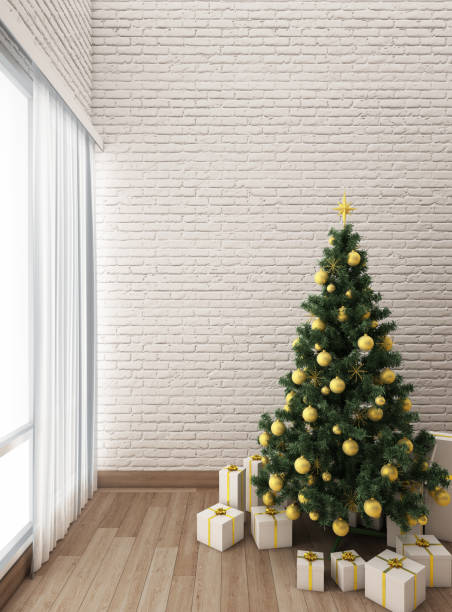 istock Christmas tree decorations with cosy living room. 3d illustration 918813314