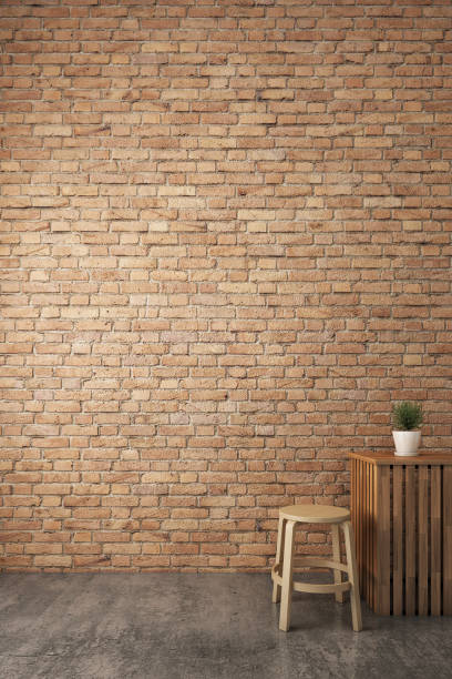 istock Orange brick wall with modern chair.3D illustrator 918813498