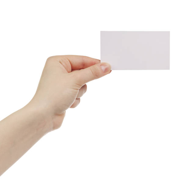 istock young female right hand hold blank white paper card 918813678