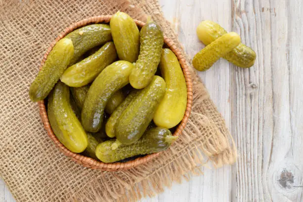 Pickles in basket top view