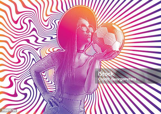 Female Soccer Fan Kissing Soccer Ball Stock Illustration - Download Image Now - Psychedelic, 1960-1969, Pattern