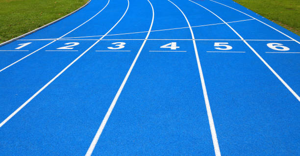istock lanes of a athletic track with numbers 918832086