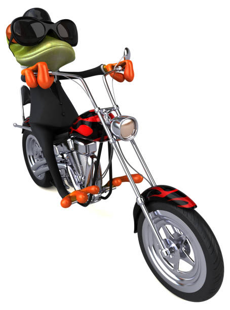 istock Fun frog on a motorcycle - 3D Illustration 918832176