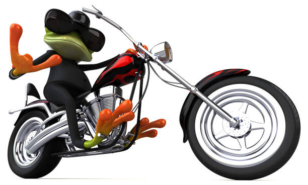 istock Fun frog on a motorcycle - 3D Illustration 918832198