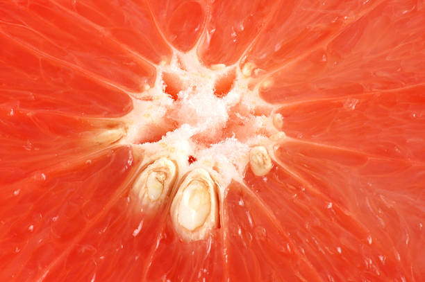 gros plan de pamplemousse rouge rubis - textured nobody close up seed photos et images de collection