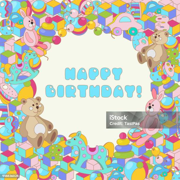 Happy Birthday Bunt Baby Spielzeug Vektorgrafik Stock Vektor Art und mehr Bilder von Armschlinge - Armschlinge, Auto, Bauklotz