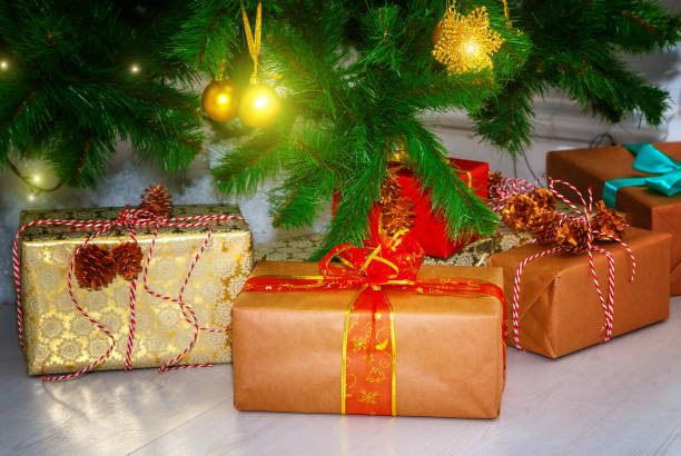 istock Christmas background with Christmas tree . Red, golden and silver ornaments 918840078