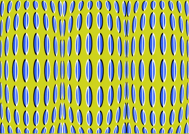 Illustration of an optical illusion of a blue pattern against a yellow background
