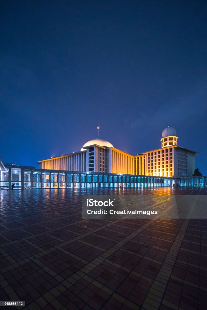 Beautiful Istiqlal mosque at night time Jakarta, Indonesia. February 09, 2018: beautiful Istiqlal mosque at night time Mosque Stock Photo