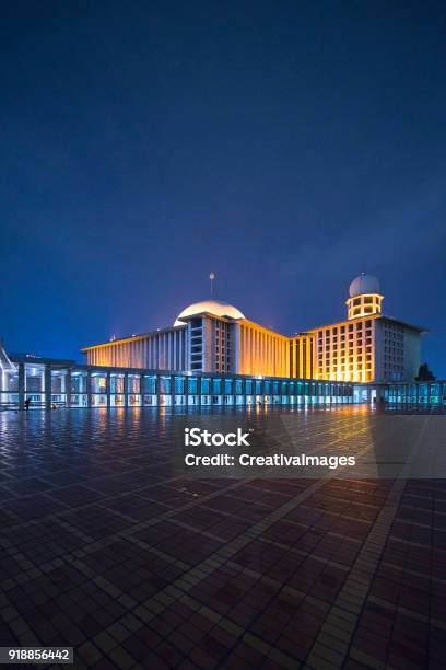 Beautiful Istiqlal Mosque At Night Time Stock Photo - Download Image Now - Mosque, Architectural Dome, Architecture