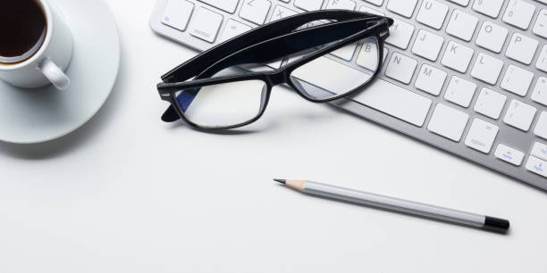 istock Office desk table with supplies. Flat lay Business workplace and objects. Top view. Copy space for text 918861000