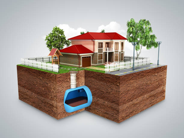 istock concept of Sewerage in a private house 3d render on grey 918866268