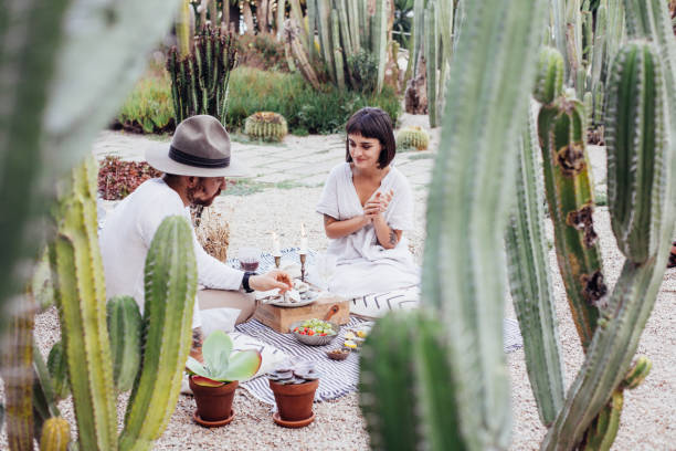 istock Hipster couple drinks wine on picnic 918872708